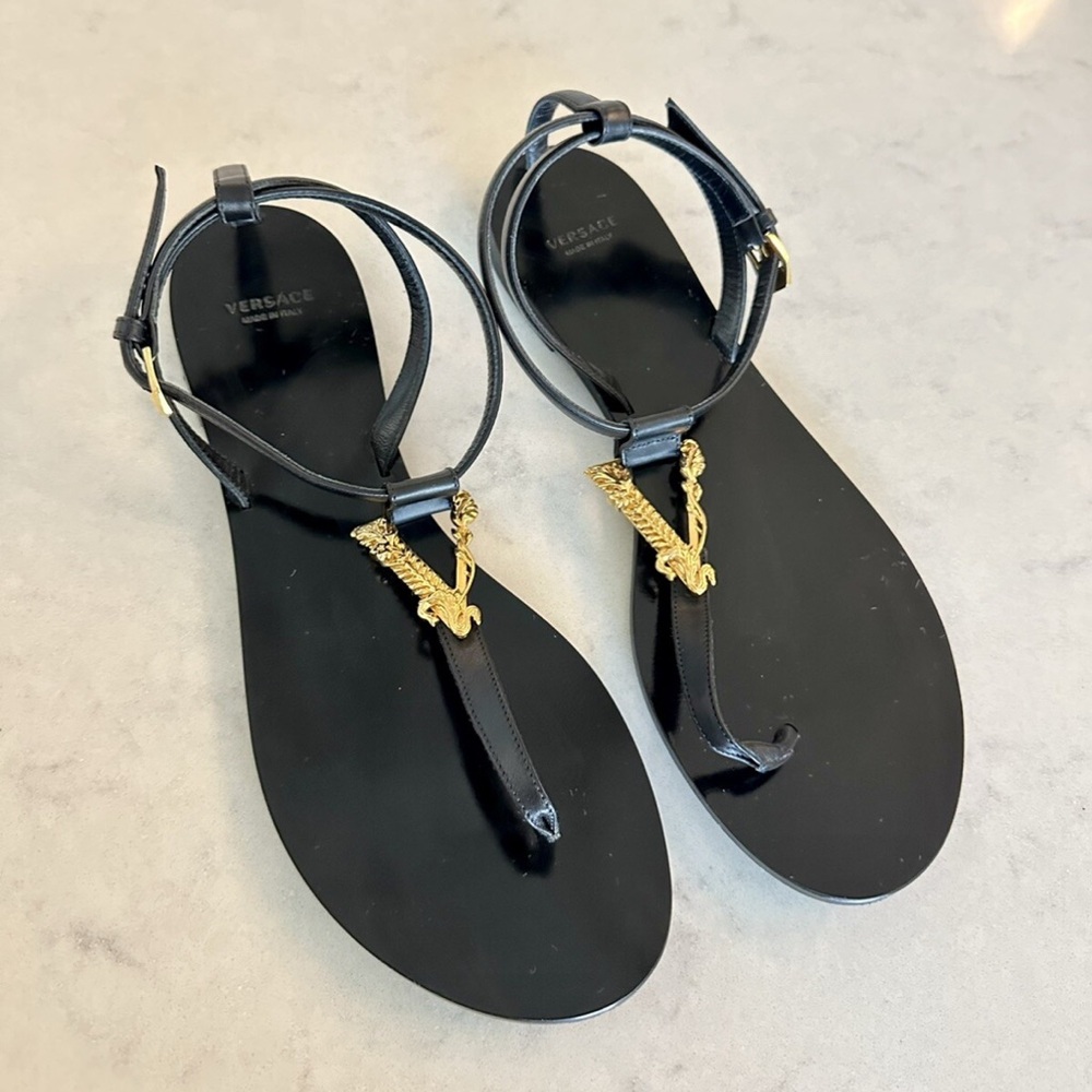 Versace Black Virtus Flat Sandals